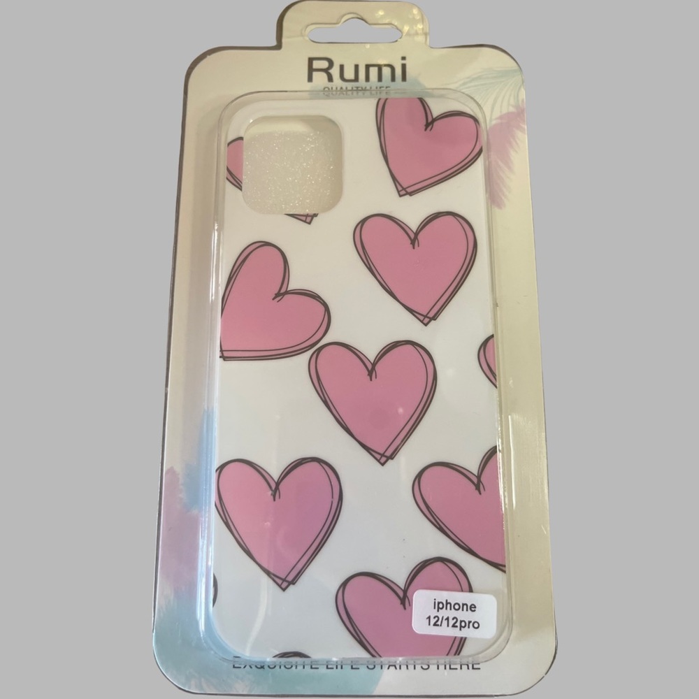 iPhone 12/12pro white case with pink hearts